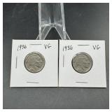 (2) Buffalo Nickels  See Photos for Dates
