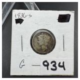 1936-S Mercury Silver Dime
