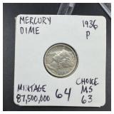 1936 Mercury Silver Dime