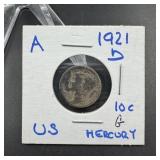 1921-D Mercury Silver Dime Better Date