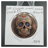 1oz .999 COPPER sugar skull colorized round