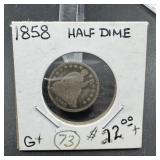 1858 Seated Liberty Silver Half Dime