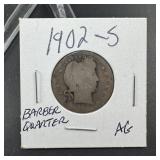 1902-S Barber Silver Quarter