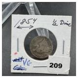 1854 Seated Liberty Silver Half Dime