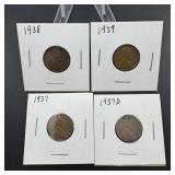 (4) Lincoln Wheat Cents  See Photos for Dates