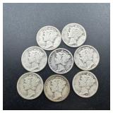 Eight Mercury Silver Dimes