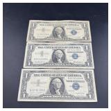 1957 $1 SILVER CERTIFICATE  3 NOTE LOT IN.PAGE
