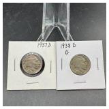 (2) Buffalo Nickels  See Photos for Dates