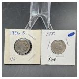 (2) Buffalo Nickels  See Photos for Dates