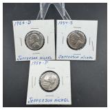 (3) Jefferson Nickels  See Photos for Dates