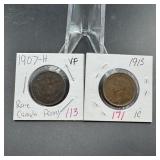Two Canadian Cents  1907-H & 1913