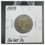 1899 Barber Silver Quarter