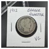 1912 Barber Silver Quarter