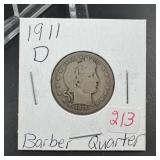 1911-D Barber Silver Quarter