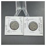 2 coin nickel lot 1940s, 1941 vf