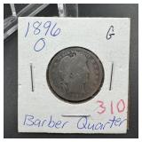 1896-O Barber Silver Quarter