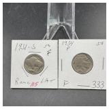 (2) Buffalo Nickels  See Photos for Dates
