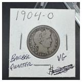 1904-O Barber Silver Quarter