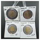 Four Canadian Two Dollar Coins