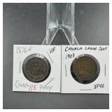 Two Canadian Large Cents  1876-h & 1903
