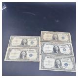 1935 $ 1 SILVER CERTIFICATE 5 NOTE LOT IN PAGES