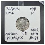 1941 Mercury Silver Dime
