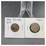(2) Buffalo Nickels  See Photos for Dates
