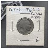 1913-S Buffalo Nickel Type 2