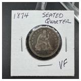 1874 Seated Liberty Silver Dollar