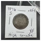 1876-S Seated Liberty Silver Quarter