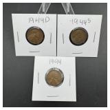 (3) 1944 Lincoln Wheat Cents  P, D & S