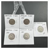 Five Canadian 5 Cent Coins  1976, 1980, 1981, 198