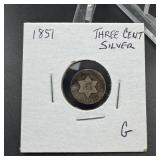 1851 Silver Three-Cent Coin
