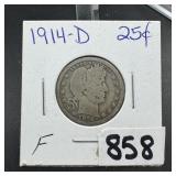 1914-D Barber Silver Quarter