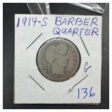 1914-S Barber Silver Quarter
