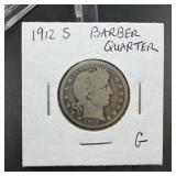 1912-S Barber Silver Quarter