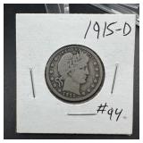 1915-D Barber Silver Quarter