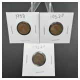 (3) 1952 P, D & S Lincoln Wheat Cents