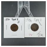 Two 1886 Indian Head Cents
