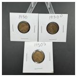 (3) 1950 Lincoln Wheat Cents  P, D & S