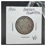 1906 Barber Silver Quarter