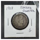 1908 Barber Silver Quarter