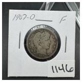 1907-O Barber Silver Quarter