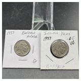 (2) Buffalo Nickels  See Photos for Dates