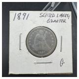 1891 Seated Liberty Silver Quarter