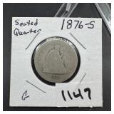 1876-S Seated Liberty Silver Quarter