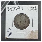 1909-D Barber Silver Quarter