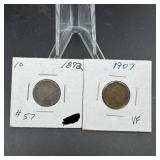 1892 & 1907 Indian Head Cents