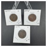1896, 1897 & 1898 Indian Head Cents,three Indian H