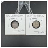 1918 & 1921 Australian Threepence Coins